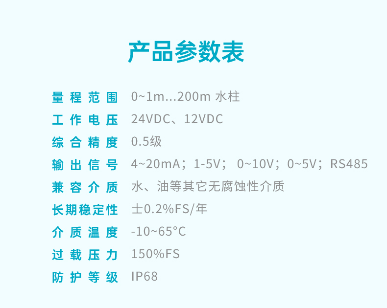 MIK-P262-B投入式液位变送器参数1